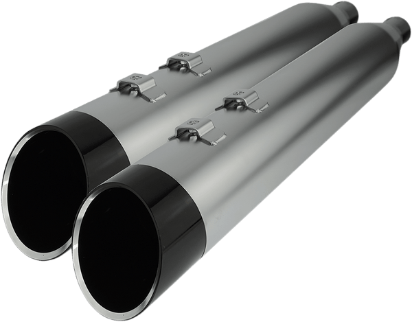 Khrome Werks 202635 4.50in. HP-Plus Slip-On Muffler - Satin Chrome with Black Edge Billet End Caps - sxspowersports