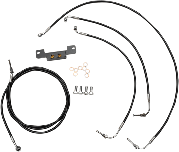 LA Choppers LA-8055KT-16B Standard Handlebar Cable/Brake & Clutch Line/Wire Kit - Black Vinyl/Stainless Braided - sxspowersports