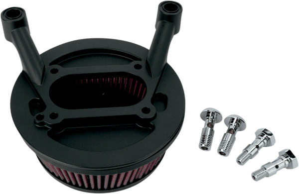 Arlen Ness 18-328 Billet Sucker Stage I Air Filter Kit with Steel Cover - Smooth Black - Red Filter - sxspowersports