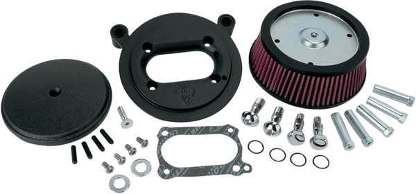 Arlen Ness 18-328 Billet Sucker Stage I Air Filter Kit with Steel Cover - Smooth Black - Red Filter - sxspowersports
