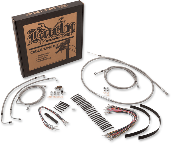 Burly Brand B30-1102 Extended Cable/Brake Line Kit for 13in. Gorilla Handlebars - Stainless Steel - sxspowersports