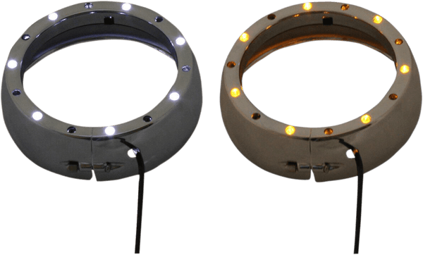 Custom Dynamics CDTB-45TR-1C Passing Lamp Trim Rings with White DRL and LED Turn Signals - Chrome - sxspowersports