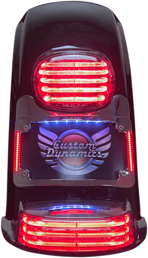 Custom Dynamics TS-ELIM-06HW-B Turn Signal Eliminator with Tri-Radius Iluminated Plate Frame - Gloss Black - sxspowersports