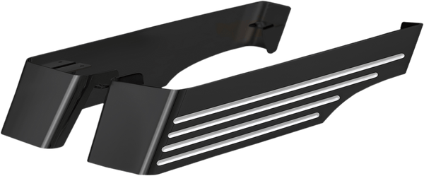 Cyclesmiths 202-XL-BM-A Billet Saddlebag Extensions without Cutouts for Dual Exhaust - Black w/Machined Grooves - Extra Wide - sxspowersports