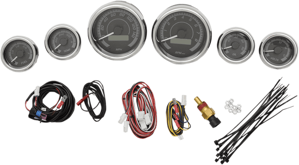 Dakota Digital MVX-8604-KG-C MVX-8K Analog/Digital Plug-In Instrumentation Six-Gauge Kit - Black/Gray Background - Chrome Bezel - sxspowersports