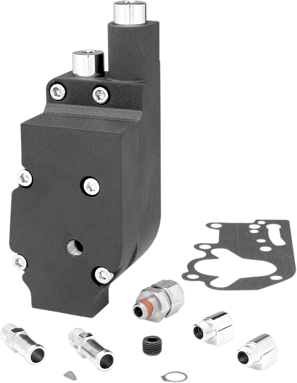 Jims 1753B Flow Pro 1 Billet Oil Pump Complete Assembly - Black with Bottom Feed/Return Oil Lines - sxspowersports