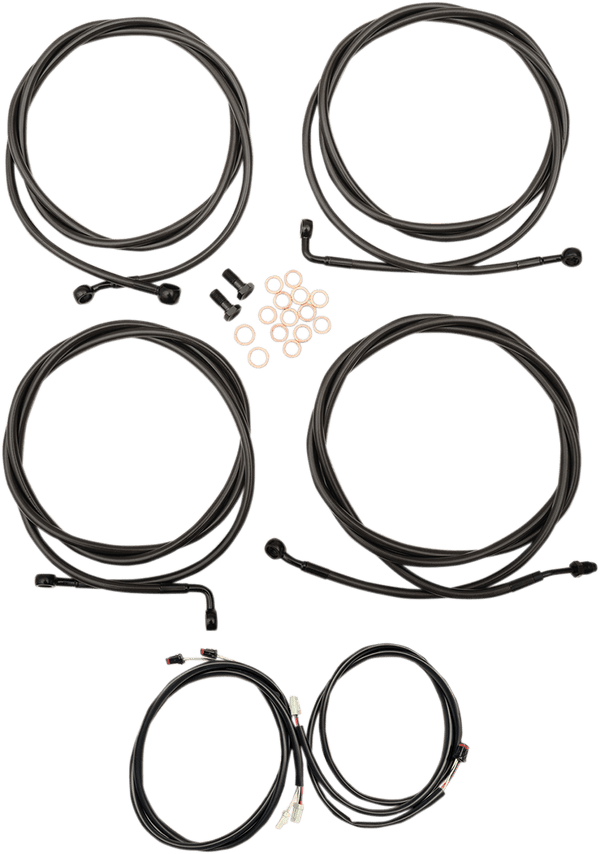 LA Choppers LA-8054KT3-16M Complete Handlebar Cable/Brake & Clutch Line/Wire Kit - Midnight Braided - sxspowersports