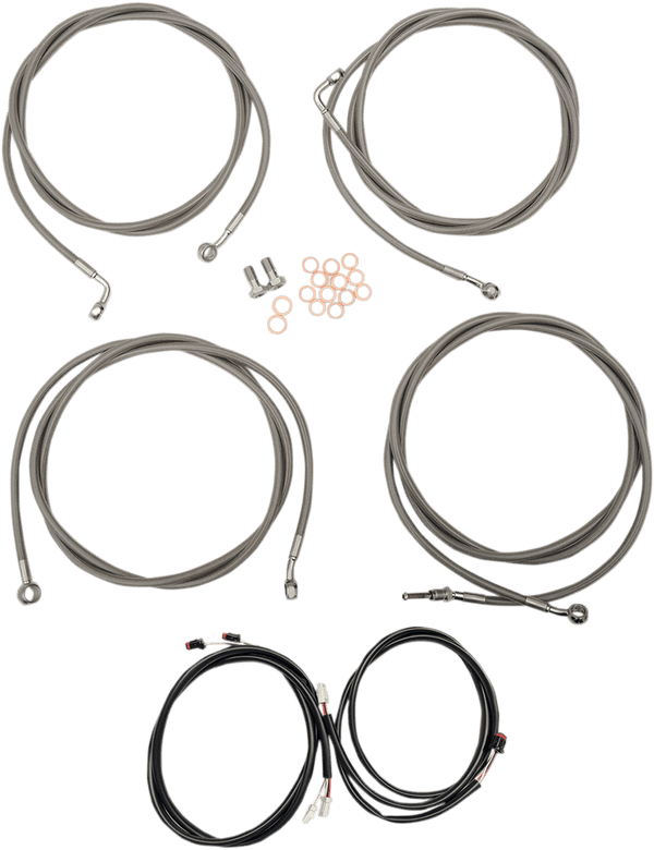 LA Choppers LA-8054KT3-19M Complete Handlebar Cable/Brake & Clutch Line/Wire Kit - Midnight Braided - sxspowersports
