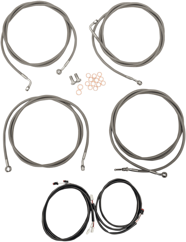 LA Choppers LA-8055KT3-19M Complete Handlebar Cable/Brake & Clutch Line/Wire Kit - Midnight Braided - sxspowersports
