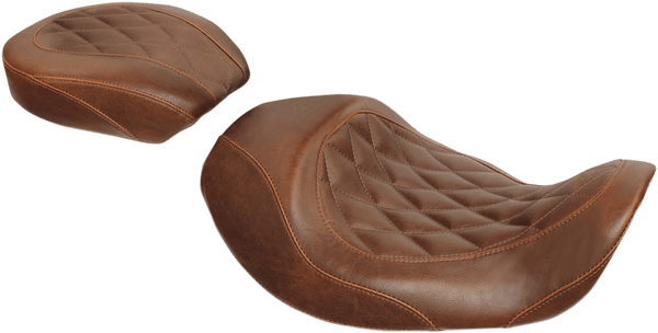 Mustang 76711 Wide Tripper Forward Solo Seat - Diamond Stitch - Brown - sxspowersports