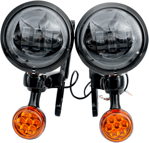 Rivco Products MV190 4.5in. LED Auxiliary Lights with Turn Signals - Chrome Brackets/Light Housings - sxspowersports