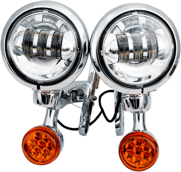 Rivco Products MV195 4.5in. LED Auxiliary Lights with Turn Signals - Black Brackets/Light Housings - sxspowersports