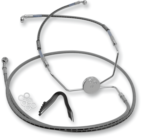 Russell R08746DS Braided Front Brake Line Kit - 44in. Upper Length - Stainless - sxspowersports