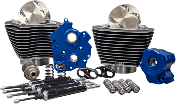 S&S Cycle 310-1055 M8 Power Package Kit - Water Cooled, Gear Drive, Highlighted Fins, Black Pushrod Tubes - sxspowersports