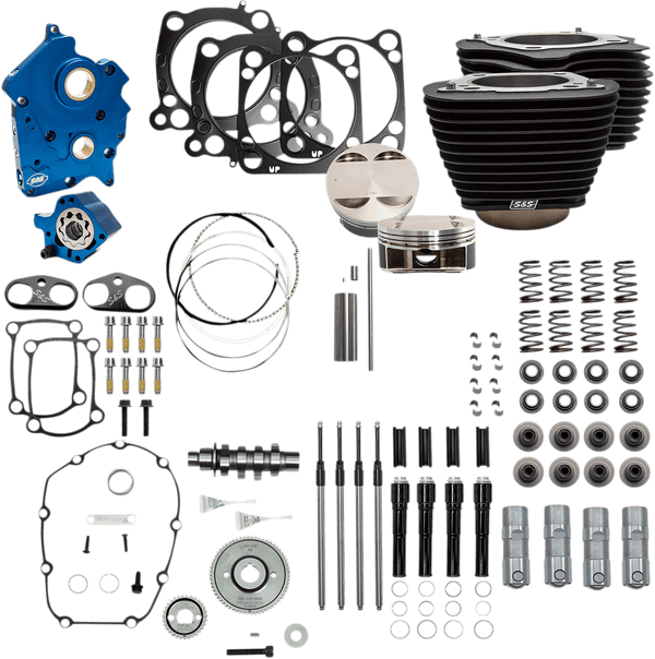 S&S Cycle 310-1056A 124in. Power Package for M-Eight w/ Highlighted Cylinder Fins - Chain Drive Cam and Gloss Black Tube - sxspowersports