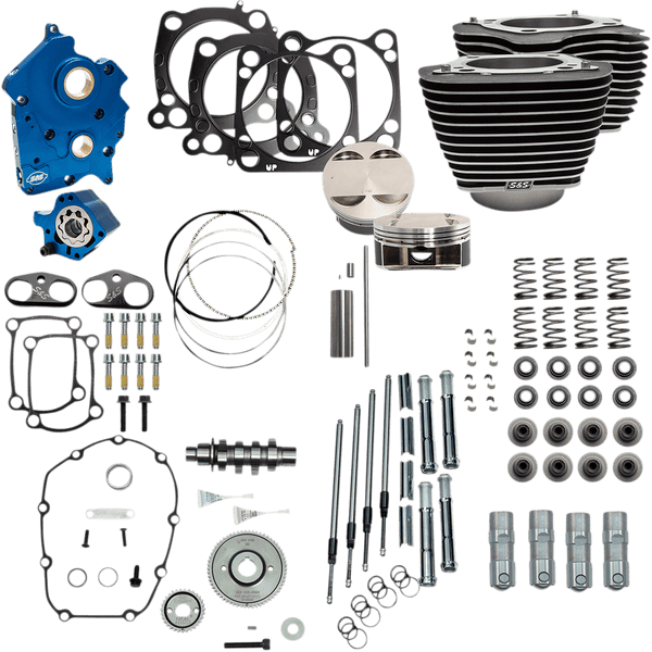 S&S Cycle 310-1056A 124in. Power Package for M-Eight w/ Highlighted Cylinder Fins - Chain Drive Cam and Gloss Black Tube - sxspowersports