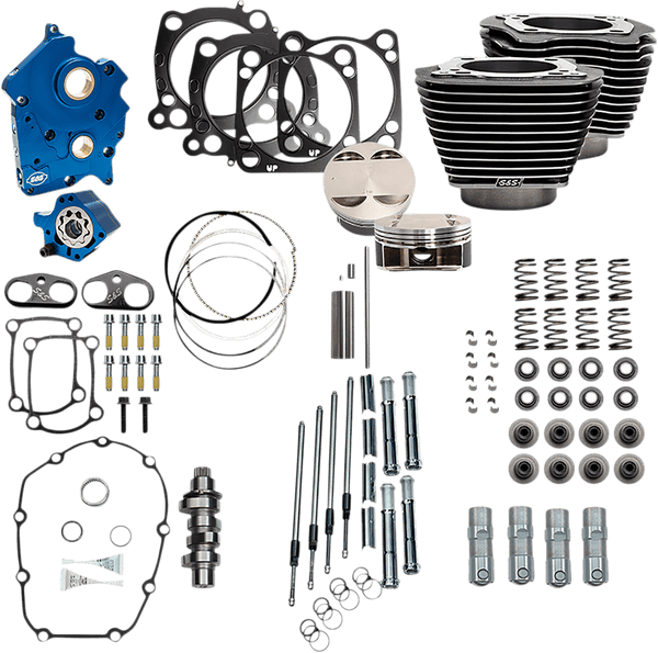 S&S Cycle 310-1104A 128in. Power Packages for M-Eight with Highlighted Fins - Gear Drive Cam - Wrinkle Black - sxspowersports