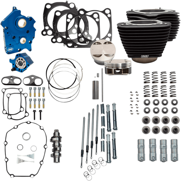 S&S Cycle 310-1104A 128in. Power Packages for M-Eight with Highlighted Fins - Gear Drive Cam - Wrinkle Black - sxspowersports