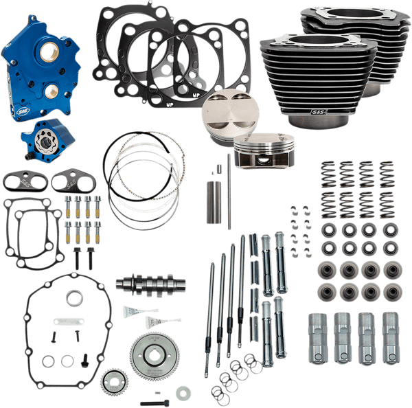 S&S Cycle 310-1108A 128in. Power Packages for M-Eight with Highlighted Fins - Gear Drive Cam - Black Granite - sxspowersports