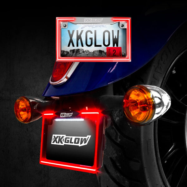 XK GLOW XK034018-B Motorcycle LED License Plate Frame w/Running Turn & Brake - sxspowersports