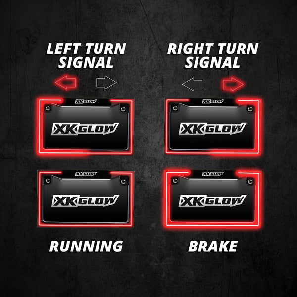 XK GLOW XK034018-W Motorcycle LED License Plate Frame w/Running Turn & Brake - sxspowersports